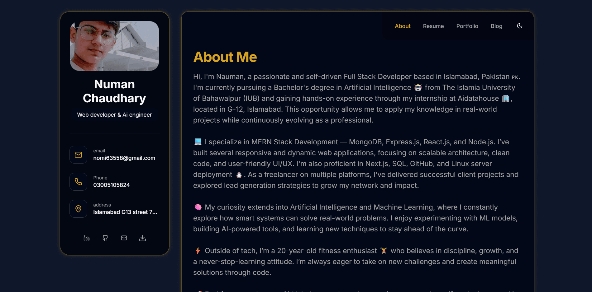 iamNuman – Personal Portfolio with Admin Dashboard project screenshot