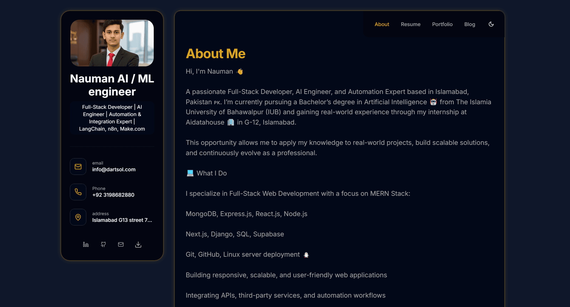 iamNuman – Personal Portfolio with Admin Dashboard project screenshot