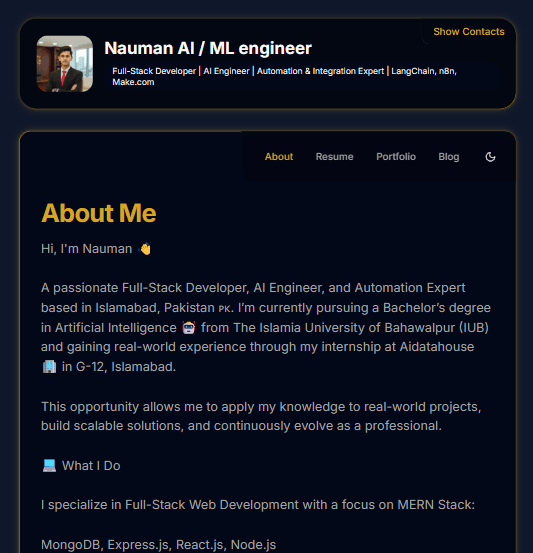 iamNuman – Personal Portfolio with Admin Dashboard screenshot 3